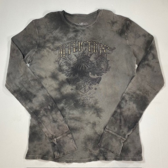 Affliction Other - Affliction Mens XL Grey Tie Dye Graphic Thermal Long Sleeve Waffle Knit Shirt US